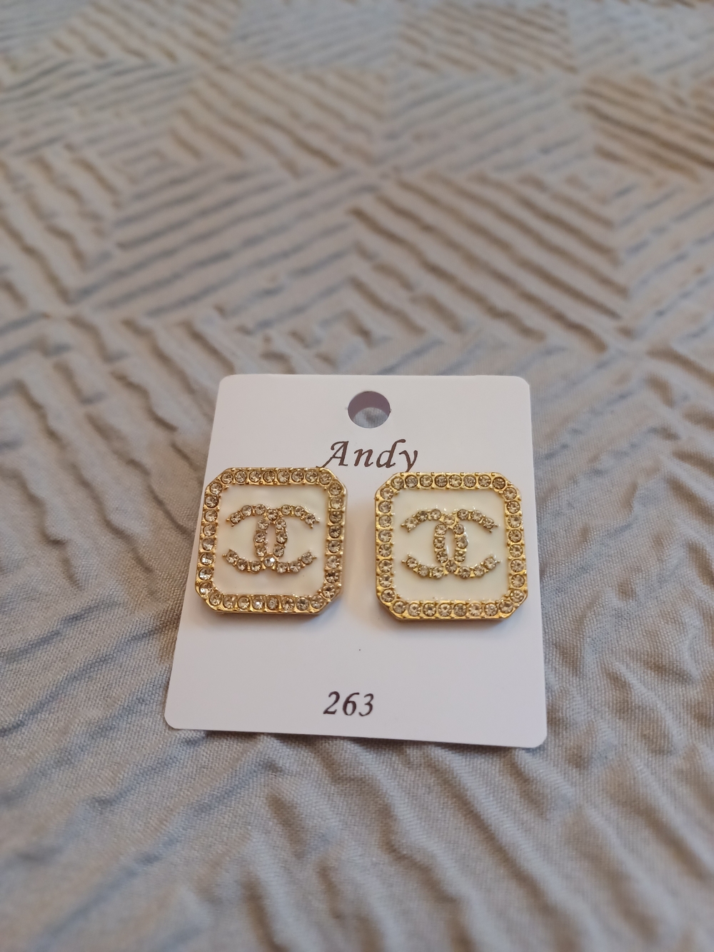Gold Crystal Square CC-Style Earrings - Gold